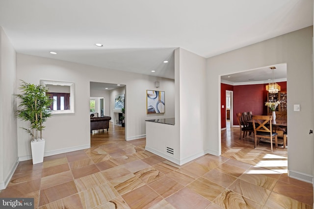8901 Potomac Station Ln, Potomac, MD 20854 - entrance foyer featuring baseboards, a chandelier, and recessed lighting
