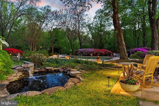 8901 Potomac Station Ln, Potomac, MD 20854 - view of yard featuring an outdoor pool and a garden pond