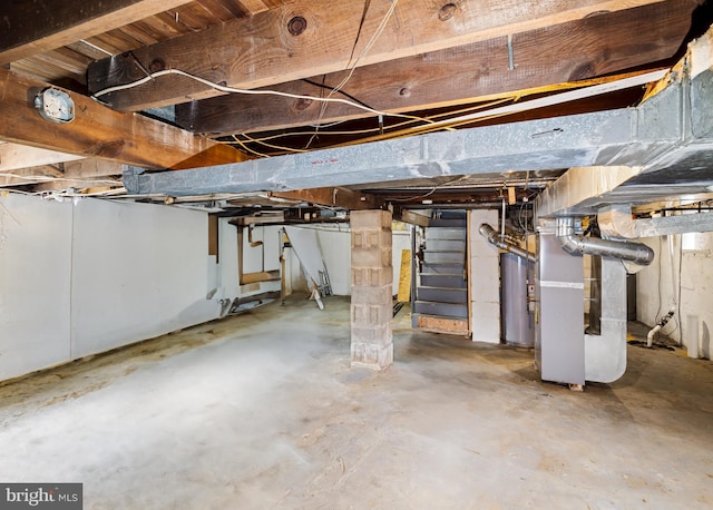1200 Hessian Ave, National Park, NJ 08063 - unfinished below grade area featuring stairway, gas water heater, and heating unit