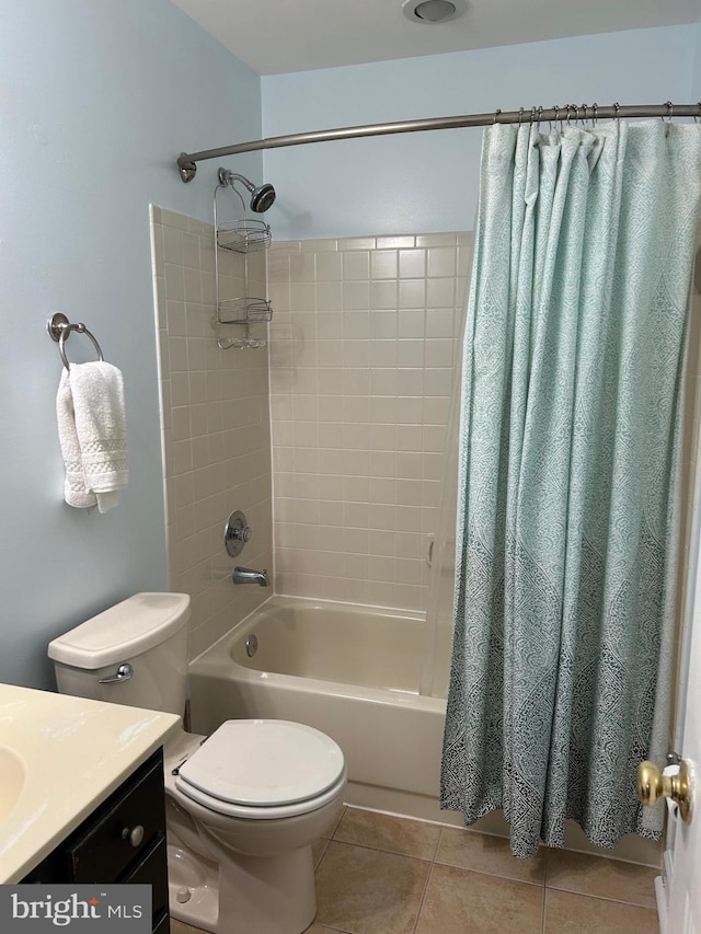 15496 Travailer Ct, Woodbridge, VA 22193 - bathroom with vanity, tile patterned flooring, shower / bath combo with shower curtain, and toilet