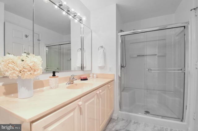 2904 N Leisure World Blvd Unit 517, Silver Spring, MD 20906 - bathroom with vanity, a shower stall, and marble finish floors