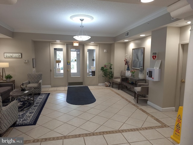 2904 N Leisure World Blvd Unit 517, Silver Spring, MD 20906 - foyer entrance featuring light tile patterned floors, ornamental molding, baseboards, and inlaid floor details
