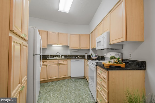 2904 N Leisure World Blvd Unit 517, Silver Spring, MD 20906 - kitchen featuring white appliances, light brown cabinets, and a sink