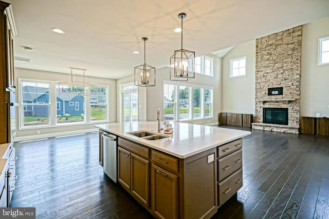 33557 Downing Cir, Lewes, DE 19958 - kitchen featuring open floor plan, dark wood finished floors, dishwasher, light countertops, and recessed lighting