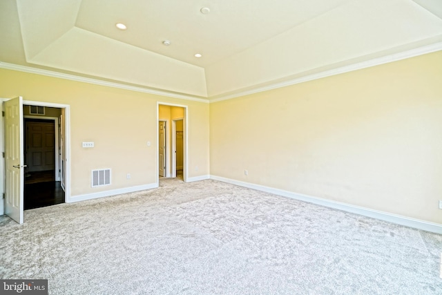 33557 Downing Cir, Lewes, DE 19958 - spare room featuring a raised ceiling, carpet flooring, ornamental molding, and recessed lighting