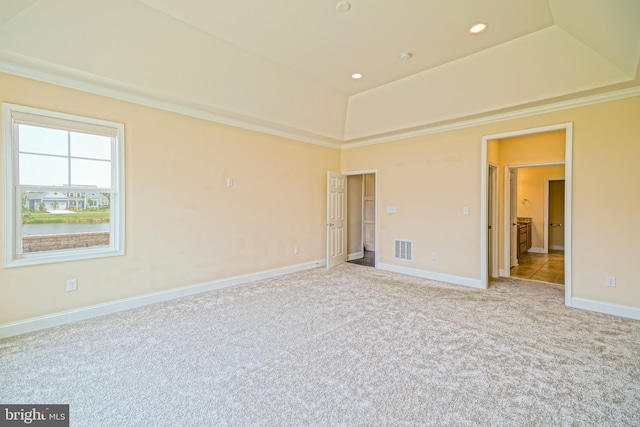 33557 Downing Cir, Lewes, DE 19958 - unfurnished room with carpet flooring, a tray ceiling, recessed lighting, and crown molding