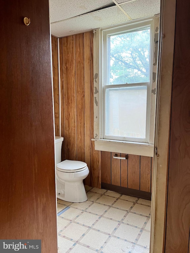 221 S State St, Talmage, PA 17580 - bathroom featuring toilet, wooden walls, and a paneled ceiling