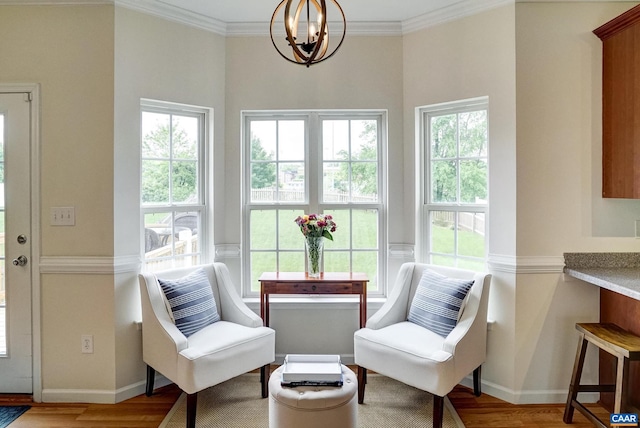 332 Overview St, Waynesboro, VA 22980 - living area featuring a chandelier, wood finished floors, crown molding, and baseboards