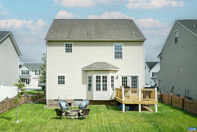 332 Overview St, Waynesboro, VA 22980 - back of property with a wooden deck, an outdoor fire pit, and a shingled roof