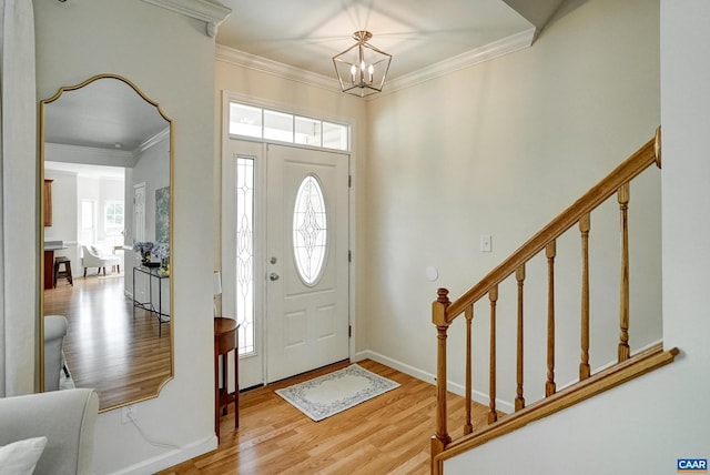 332 Overview St, Waynesboro, VA 22980 - foyer with light wood-style flooring, plenty of natural light, stairs, and crown molding