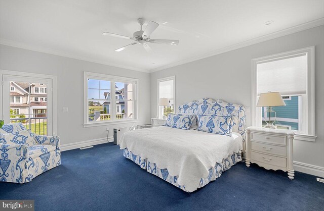 64 Blackpool Rd, Rehoboth Beach, DE 19971 - carpeted bedroom with multiple windows, crown molding, baseboards, and access to exterior
