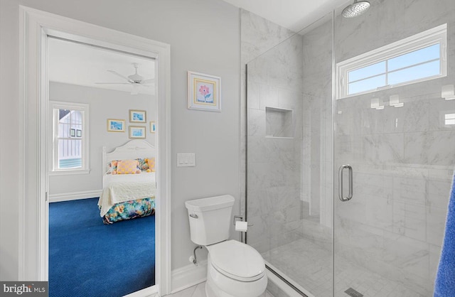 64 Blackpool Rd, Rehoboth Beach, DE 19971 - bathroom with ensuite bath, toilet, a shower stall, and baseboards