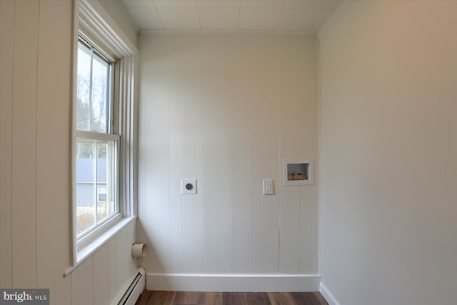 323 Plaza Dr, Palmyra, PA 17078 - laundry room with hookup for an electric dryer, washer hookup, plenty of natural light, and dark wood-style flooring