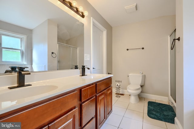 5221 Trumps Mill Rd, Baltimore, MD 21206 - bathroom with tile patterned flooring, a stall shower, and double vanity