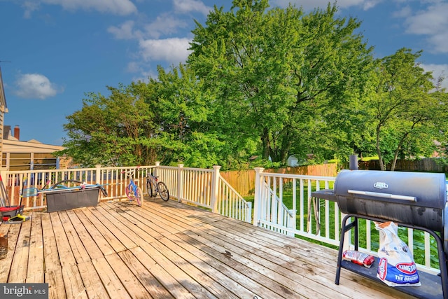 5221 Trumps Mill Rd, Baltimore, MD 21206 - wooden terrace with a grill and a fenced backyard