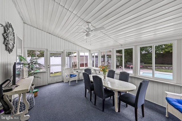 29 Dominion Dr, Marlton, NJ 08053 - sunroom featuring ceiling fan, outdoor dining space, and lofted ceiling