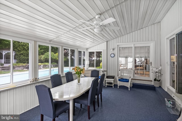 29 Dominion Dr, Marlton, NJ 08053 - sunroom / solarium featuring vaulted ceiling, a ceiling fan, and outdoor dining area
