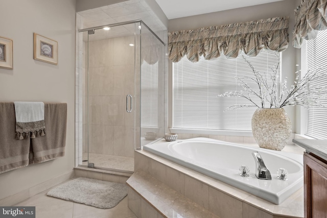 29 Dominion Dr, Marlton, NJ 08053 - full bathroom featuring a bath, a shower stall, tile patterned floors, and vanity