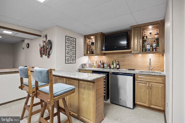 29 Dominion Dr, Marlton, NJ 08053 - indoor wet bar featuring a drop ceiling, fridge, and wine cooler