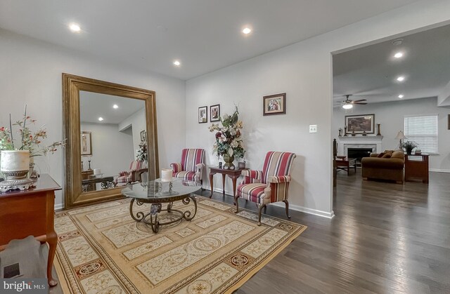 8716 Windon Ct, Waldorf, MD 20603 - living area with ceiling fan, wood finished floors, recessed lighting, a fireplace, and baseboards