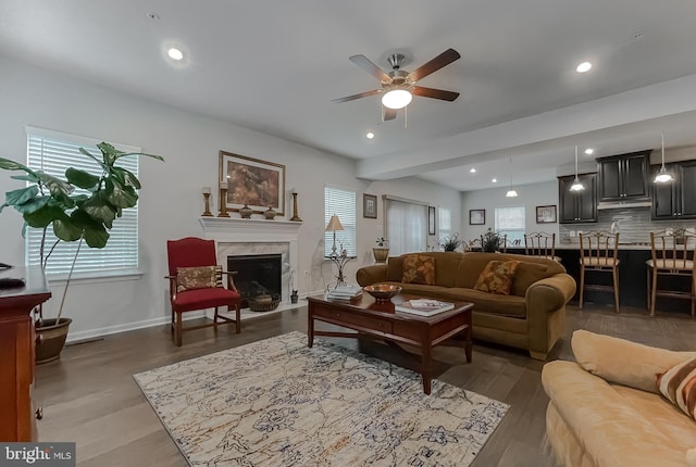 8716 Windon Ct, Waldorf, MD 20603 - living area with a ceiling fan, healthy amount of natural light, wood finished floors, and recessed lighting