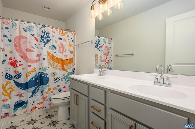 3707 Thicket Run Pl, Charlottesville, VA 22911 - bathroom with double vanity, toilet, and a shower with curtain