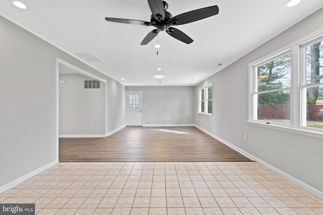 95 Twin Oak Dr, Levittown, PA 19056 - unfurnished room featuring light tile patterned floors, recessed lighting, baseboards, a ceiling fan, and crown molding