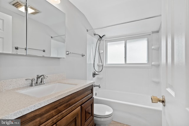 95 Twin Oak Dr, Levittown, PA 19056 - full bath with toilet, tub / shower combination, vanity, and vaulted ceiling