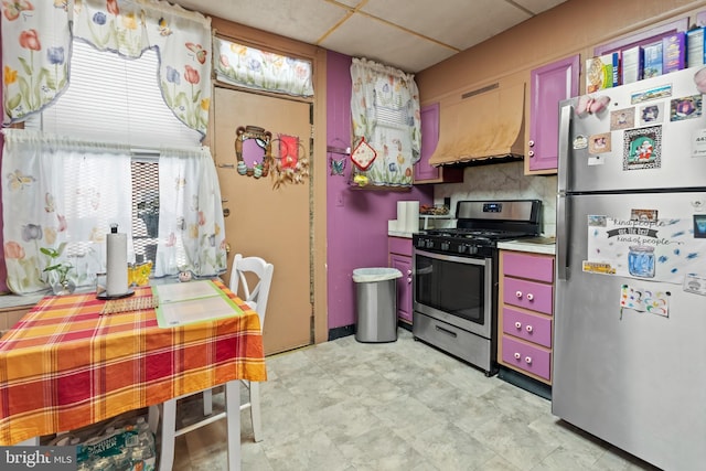 2824 Ashland Ave, Baltimore, MD 21205 - kitchen with appliances with stainless steel finishes, custom range hood, a drop ceiling, and light countertops