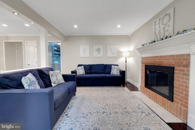 1995 Pierce Dr, Whitehall, PA 18052 - living room featuring recessed lighting, a fireplace, and crown molding