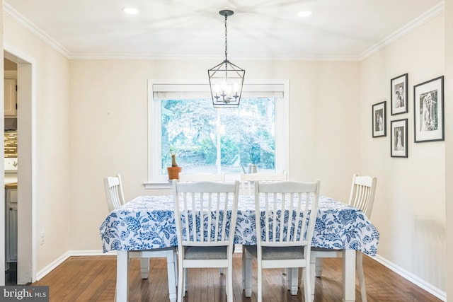 1995 Pierce Dr, Whitehall, PA 18052 - dining room with wood finished floors, a chandelier, baseboards, crown molding, and recessed lighting