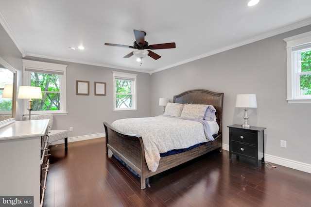 1995 Pierce Dr, Whitehall, PA 18052 - bedroom with baseboards, dark wood-type flooring, recessed lighting, crown molding, and ceiling fan