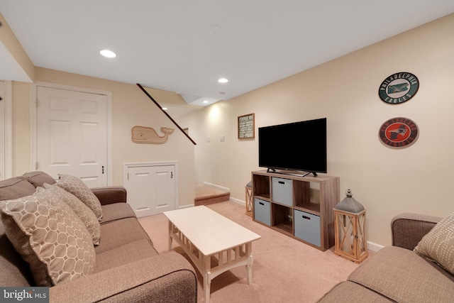 1995 Pierce Dr, Whitehall, PA 18052 - living room featuring light carpet, recessed lighting, and baseboards
