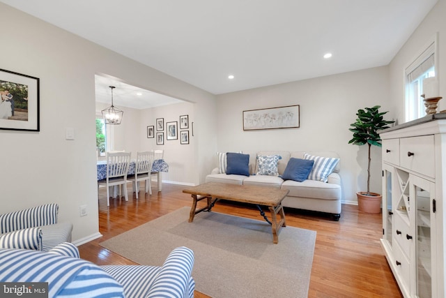 1995 Pierce Dr, Whitehall, PA 18052 - living area with light wood finished floors, a chandelier, baseboards, and recessed lighting