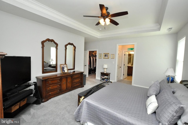 30 Keswick Path, Medford, NJ 08055 - bedroom with a raised ceiling, a spacious closet, light carpet, crown molding, and a closet