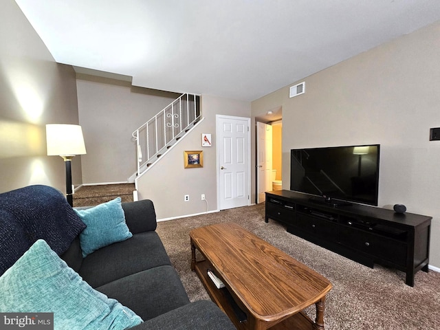 5200 Hilltop Dr Unit Bb-17, Brookhaven, PA 19015 - carpeted living room featuring stairs and baseboards