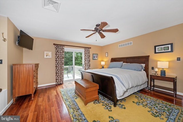 114 W Pembrey Dr, Wilmington, DE 19803 - bedroom with access to exterior, wood finished floors, and a ceiling fan