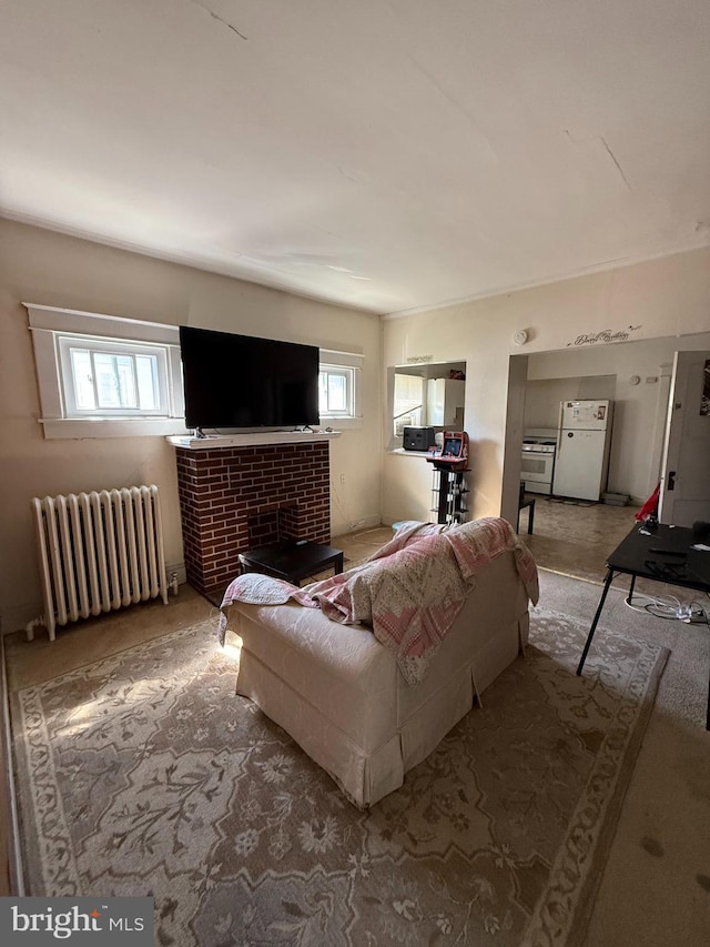 2905 Echodale Ave, Baltimore, MD 21214 - living area with radiator, plenty of natural light, and a tile fireplace