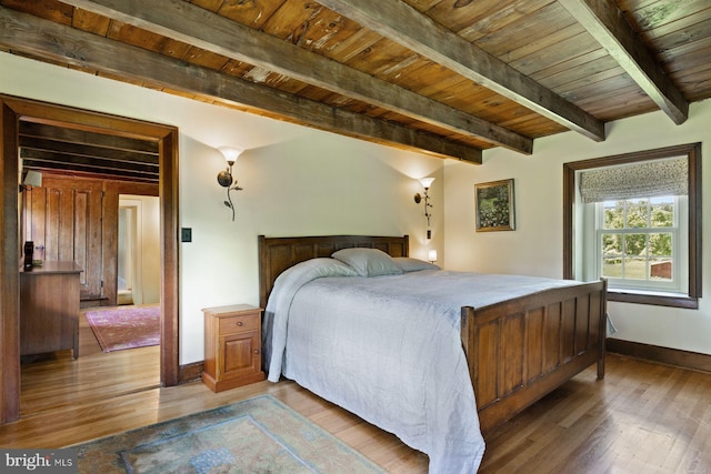 408 Kintner Hill Rd, Upper Black Eddy, PA 18972 - bedroom featuring baseboards, wood finished floors, and wooden ceiling with exposed beams