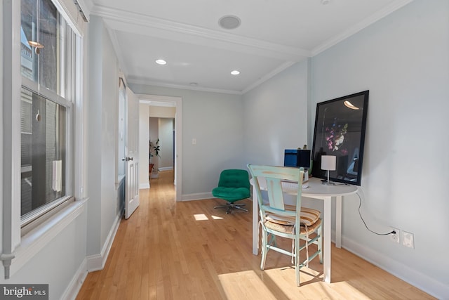 3006 Dillon St, Baltimore, MD 21224 - office space featuring light wood-type flooring, baseboards, plenty of natural light, ornamental molding, and recessed lighting