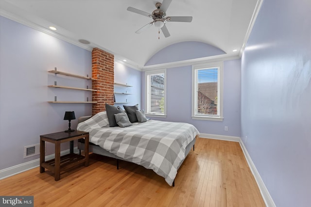 3006 Dillon St, Baltimore, MD 21224 - bedroom featuring baseboards, light wood-style floors, recessed lighting, lofted ceiling, and ceiling fan