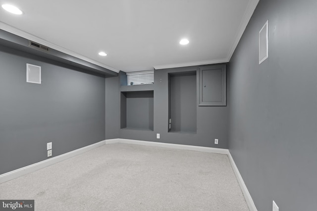 3006 Dillon St, Baltimore, MD 21224 - finished below grade area with recessed lighting, carpet floors, baseboards, and ornamental molding