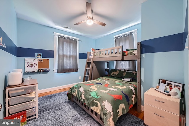 3203 Beverly Rd, Baltimore, MD 21214 - bedroom with wood finished floors, baseboards, and a ceiling fan