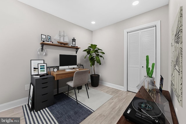 2223 W Indiana Ave, Philadelphia, PA 19132 - home office featuring wood finished floors, baseboards, and recessed lighting