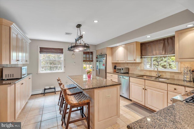 1 Birchall Dr, Haddonfield, NJ 08033 - kitchen with appliances with stainless steel finishes, plenty of natural light, a sink, decorative backsplash, and recessed lighting