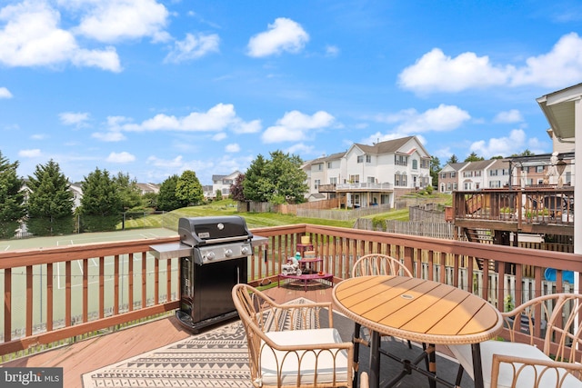 714 Kirkcaldy Way, Abingdon, MD 21009 - wooden terrace featuring a residential view, a grill, and outdoor dining area