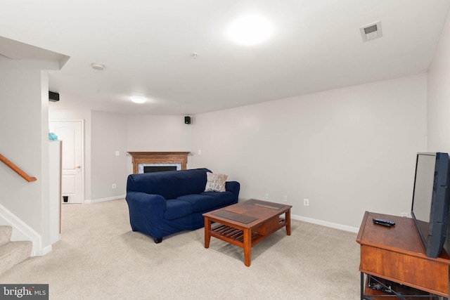 714 Kirkcaldy Way, Abingdon, MD 21009 - living room with light carpet, baseboards, and stairs