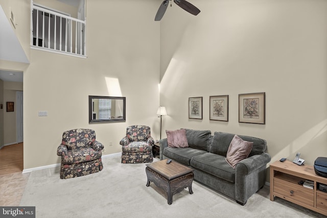 36 Kettlebrook Dr, Mount Laurel, NJ 08054 - living area featuring a high ceiling, baseboards, and a ceiling fan