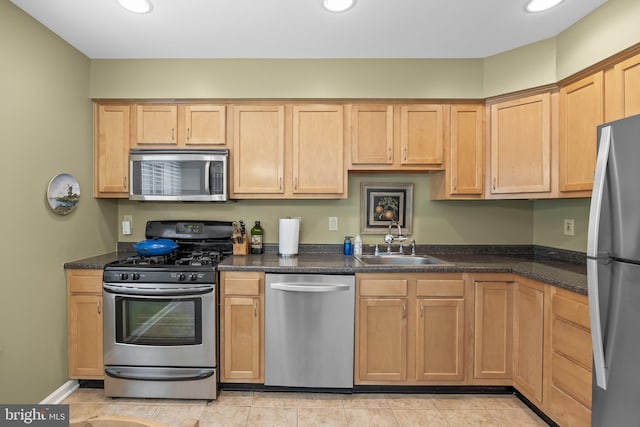 36 Kettlebrook Dr, Mount Laurel, NJ 08054 - kitchen with appliances with stainless steel finishes, a sink, recessed lighting, and light brown cabinetry