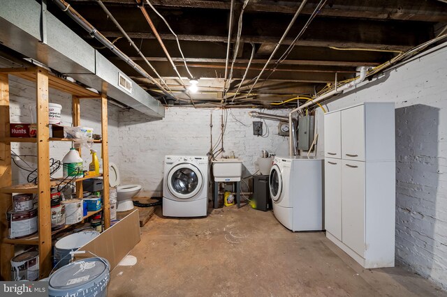 511 S E Ave, Baltimore, MD 21224 - unfinished basement with washer and clothes dryer, a sink, and electric panel